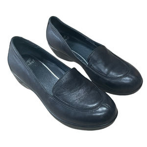 Dansko Debra Black Leather Slip-On Wedge Shoes Comfort Loafer Shoes-EU Size 38